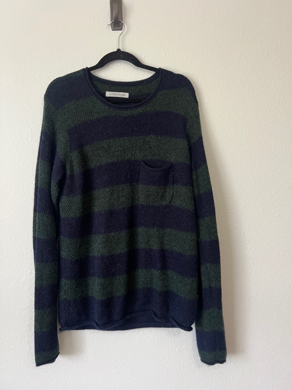 Outerknown Alpaca Blend Striped Knit Oversized  Sweater Large Green Blue